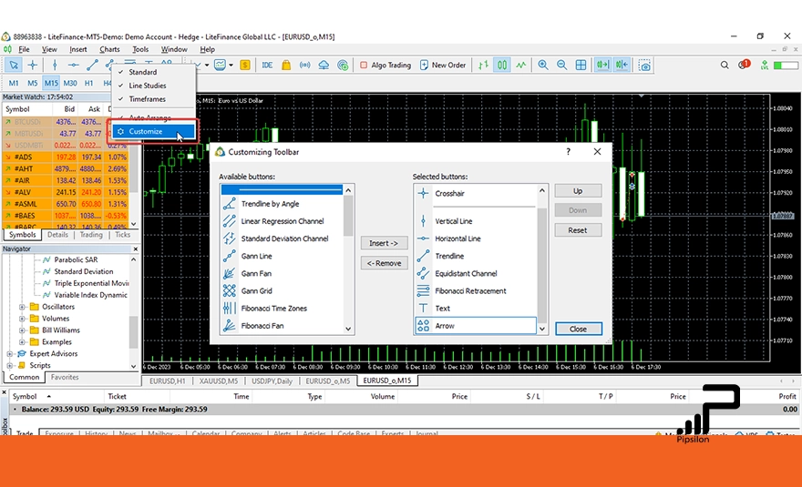 تصویر آموزش شخصی سازی و تنظیم بخش Toolbar، راهنمای جامع آموزش متاتریدر 5، صفر تا صد نصب تا معامله