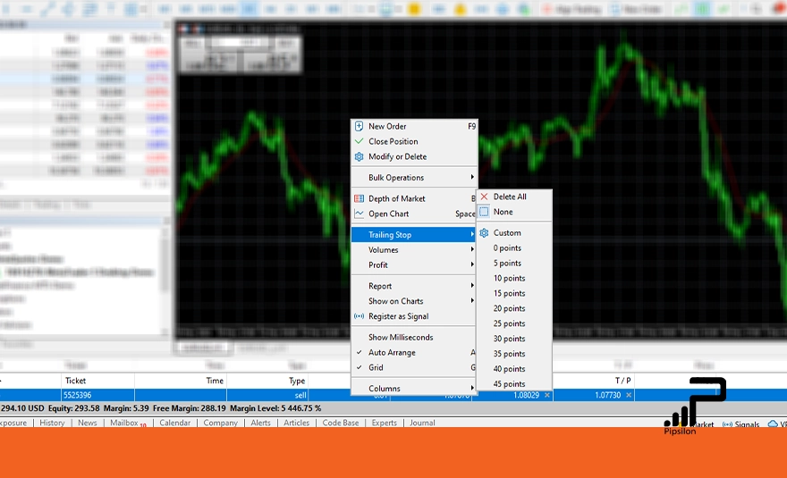 تصویر بخش ثبت حد ضرر به صورت Trailing Stop و نحوه تنظیم آن، راهنمای جامع آموزش متاتریدر 5، صفر تا صد نصب تا معامله