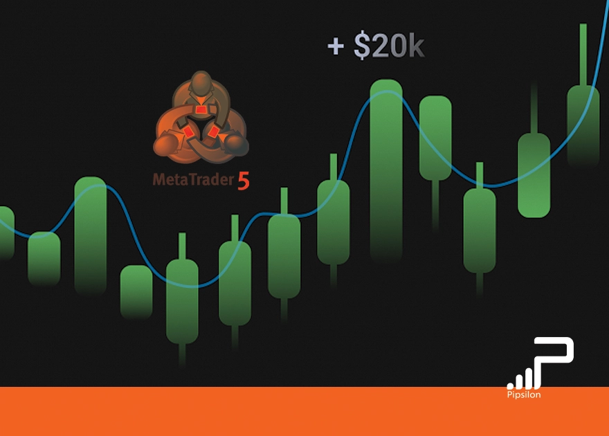 تصویری از چند کندل قیمتی که رشد قیمت را نشان میدهد و در بالای آن ها لوگو نرم افزار متاتریدر 5 قرار دارد. راهنمای جامع آموزش متاتریدر 5، صفر تا صد نصب تا معامله