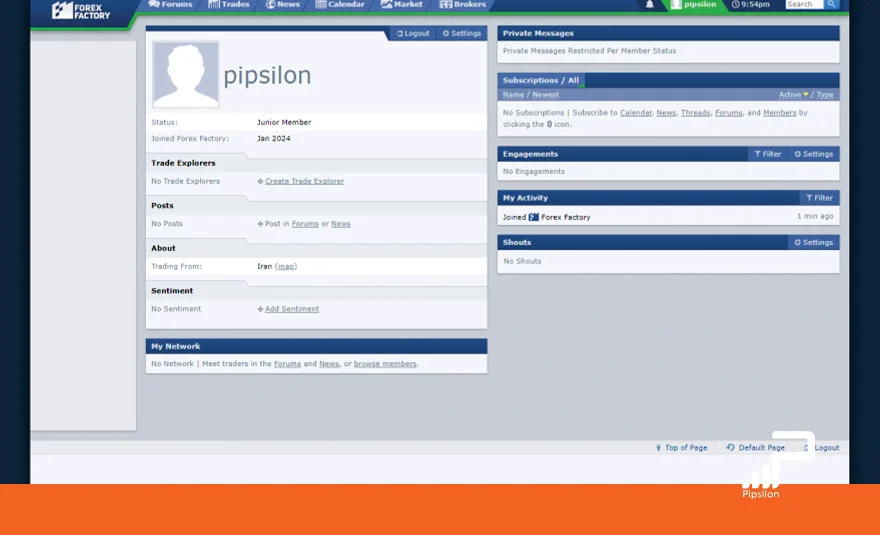 پنل کاربری در فارکس فکتوری - پیپسیلون