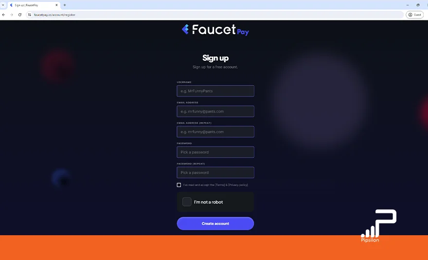 تصویر سایت و پلتفرم فاست پی بخش ثبت نام. پلتفرم فاست پی (FaucetPay)؛ صفر تا 100 آموزش و کسب درآمد ارز دیجیتال