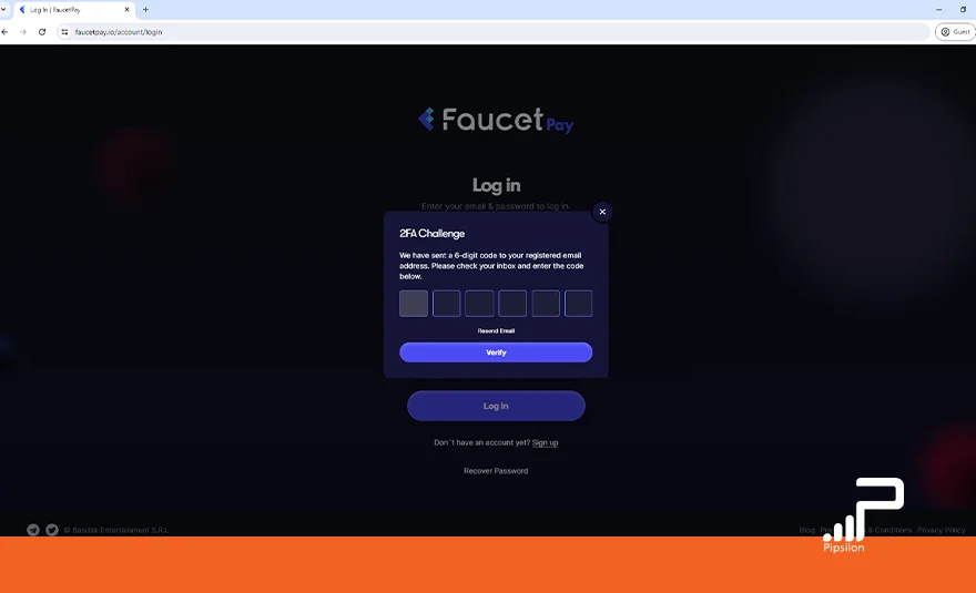 تصویر سایت و پلتفرم فاست پی ورود کد 6 رقمی ارسال شده به ایمیل. پلتفرم فاست پی (FaucetPay)؛ صفر تا 100 آموزش و کسب درآمد ارز دیجیتال